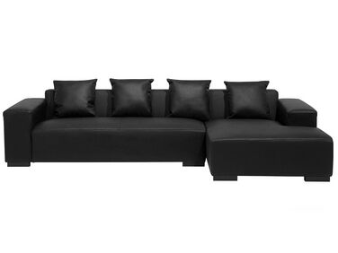 Left Hand Leather Sofa Black LUNGO