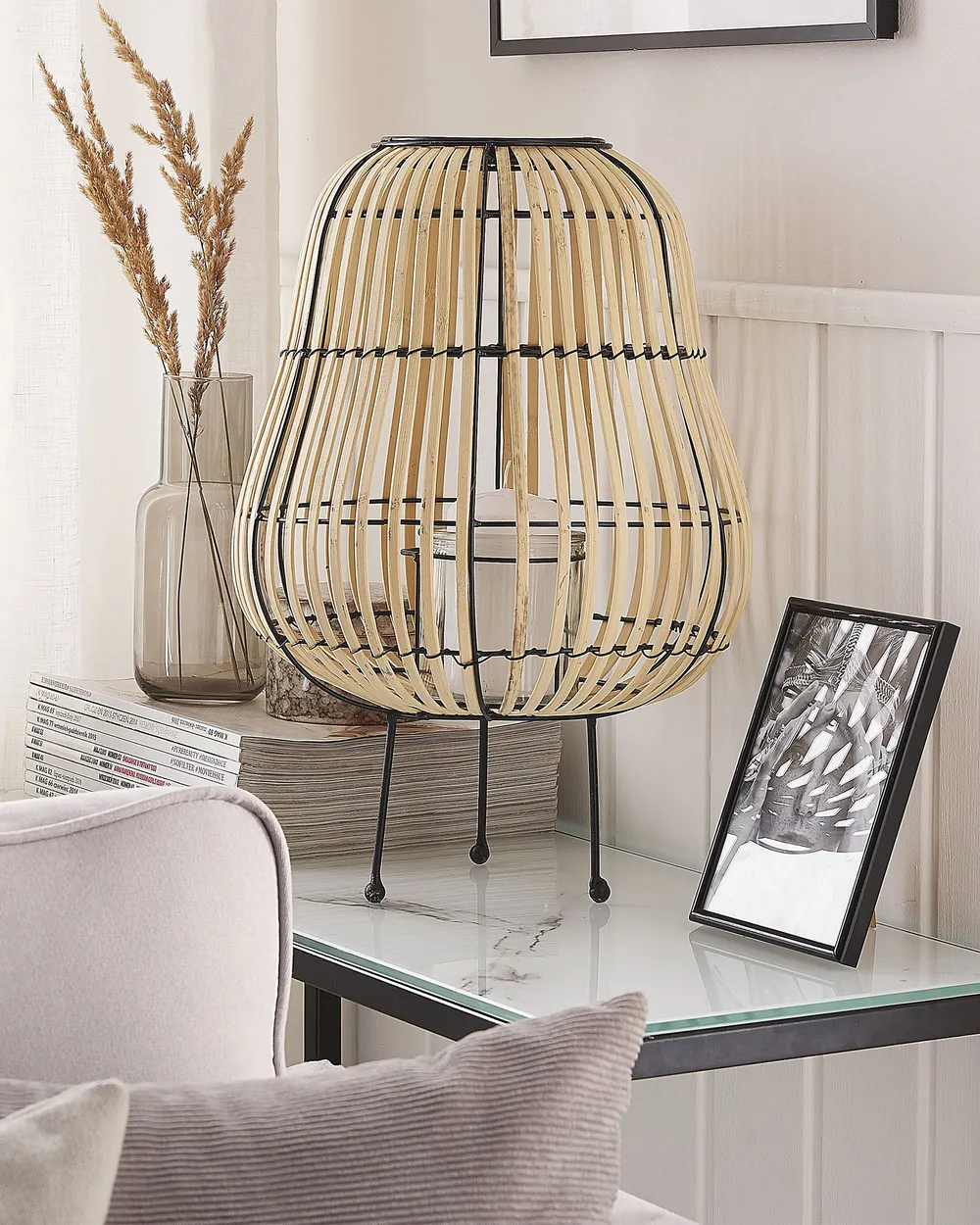 Lanterna Portacandele In Bambù Beige 32 Cm – Stile Boho Elegante Per Interni/Esterni