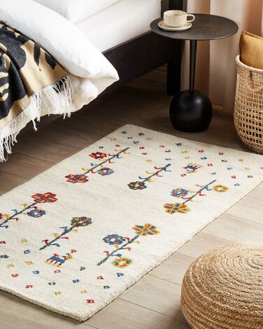 Wool Gabbeh Area Rug with Floral Pattern 80 x 150 cm Beige HUSUNLU