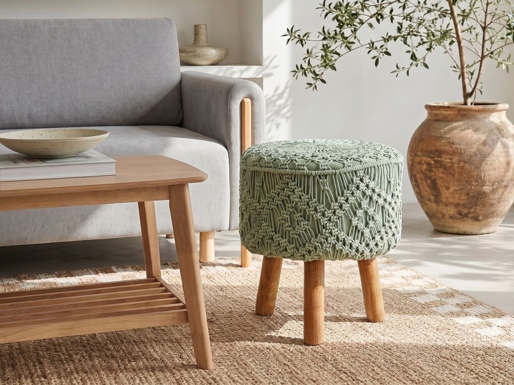 Sgabello Macramè MANZAI Cotone Verde chiaro