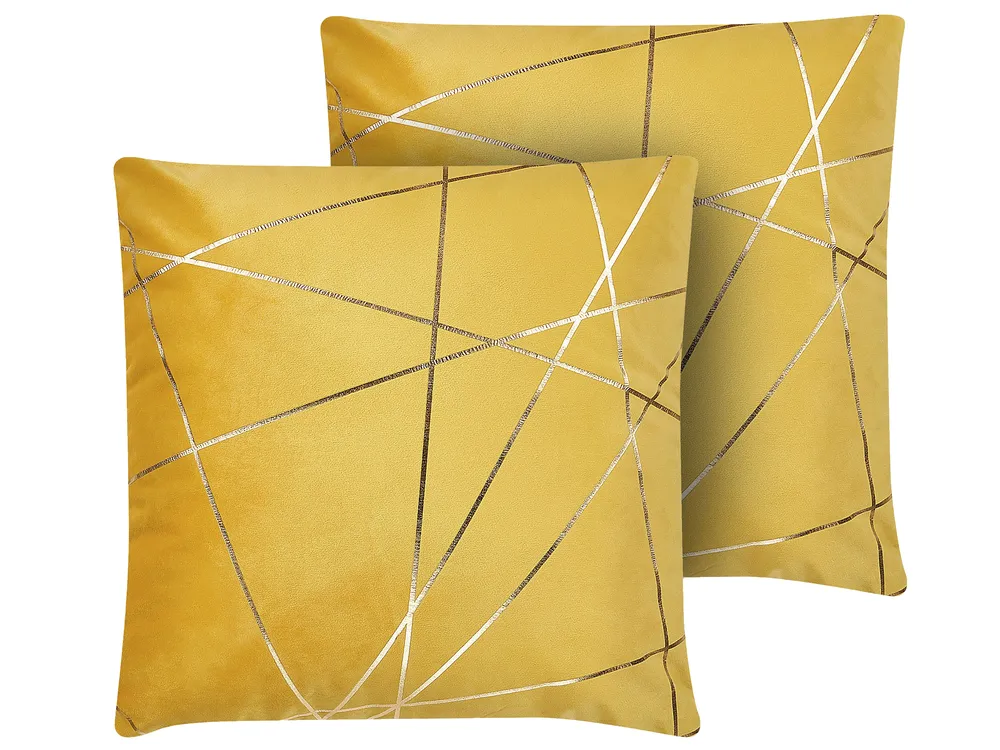 Zestaw 2 poduszek dekoracyjnych PINUS 45 x 45 cm Welur Żółty Wzór geometryczny