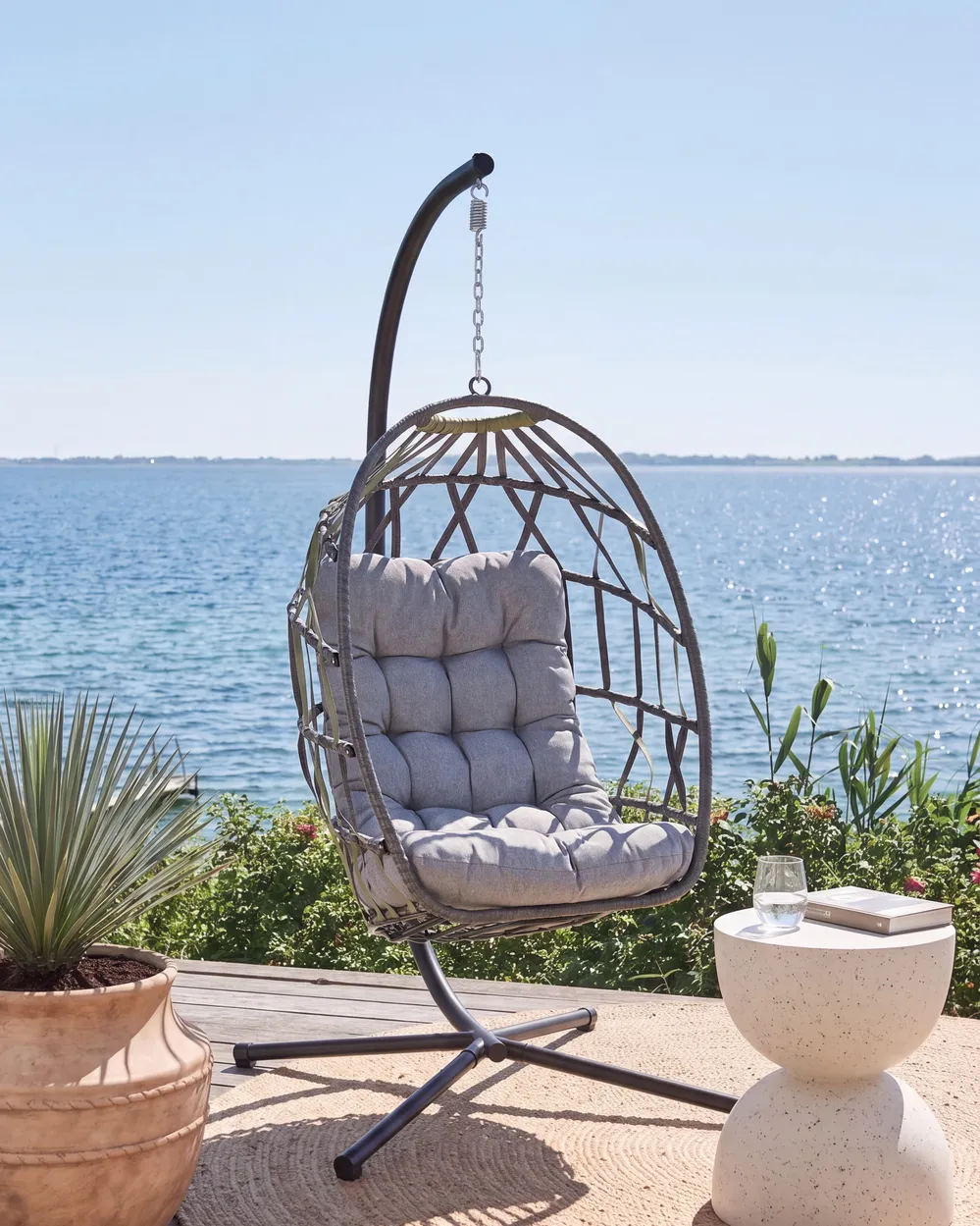 Hanging Chair with Stand GODRANO Metal Grey_1146525