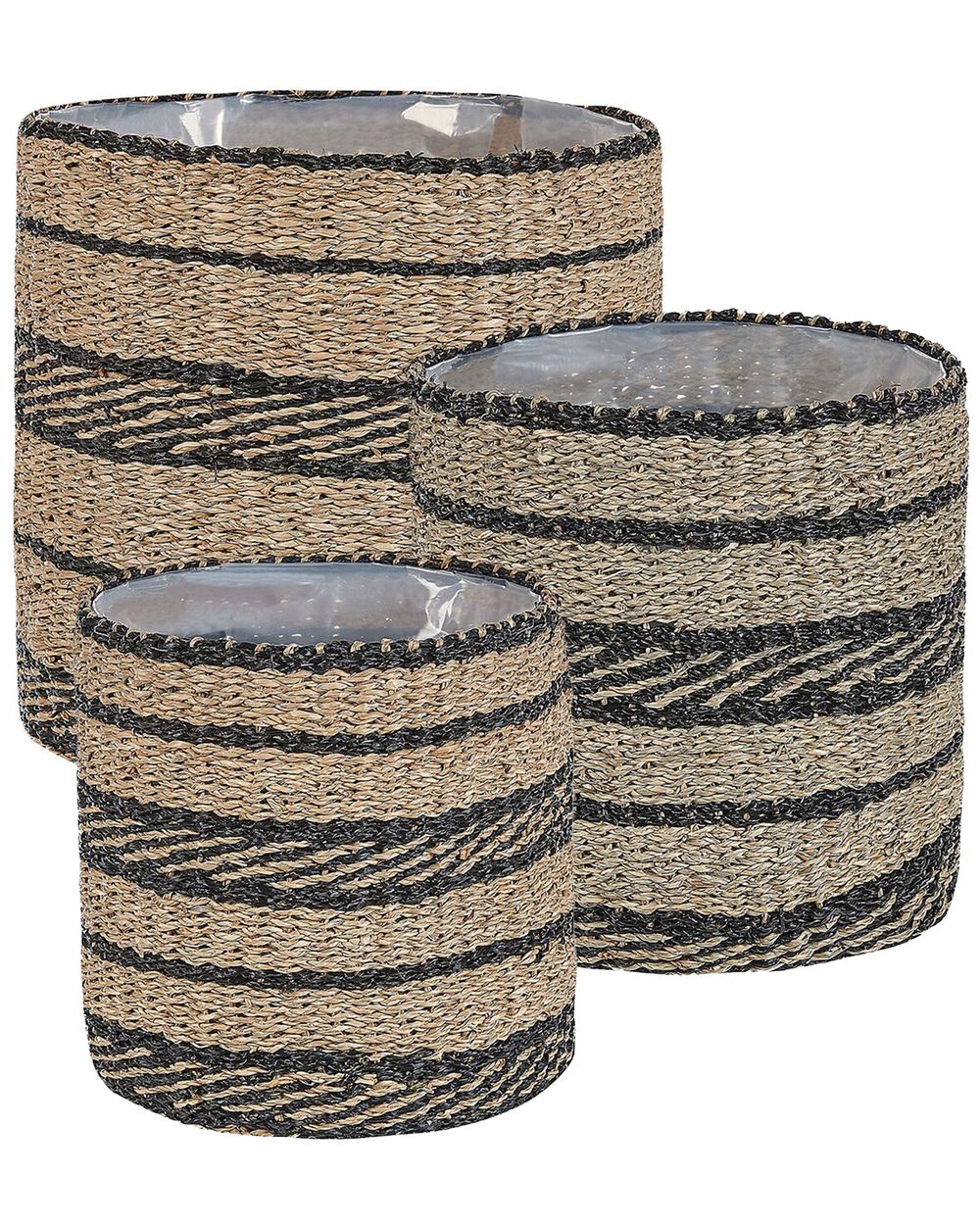 Set mit 3 Blumentöpfen RASBORA 35/31/27 cm Seegras Schwarz