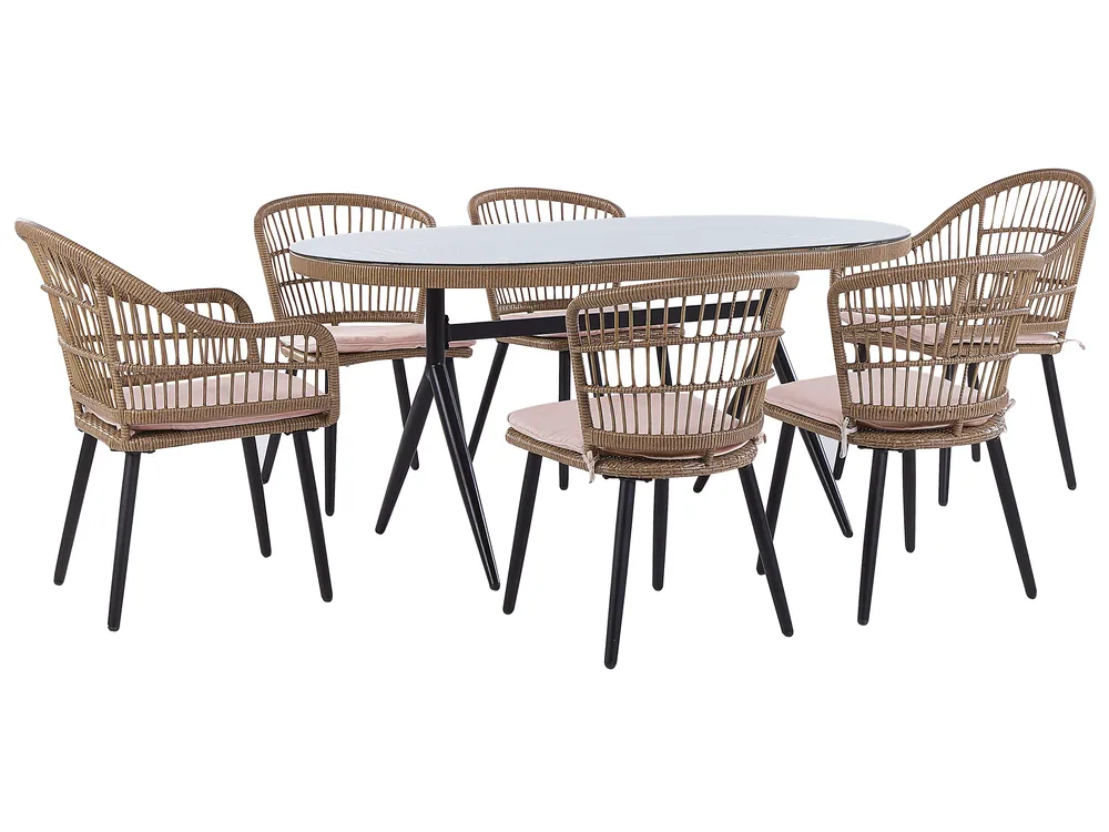 Garden Dining Set 6 Seater ALIANO with Cushions PE Rattan Pastel Pink ...