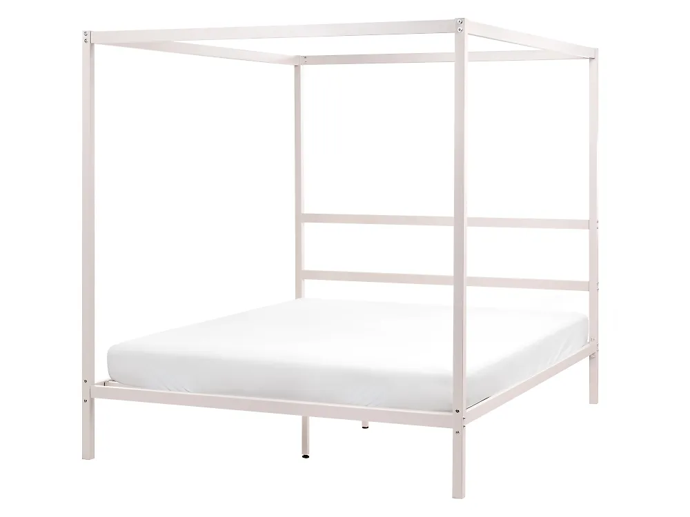 Four Poster Bed Metal LESTARDS 160 x 200 cm (EU King Size) Light Beige