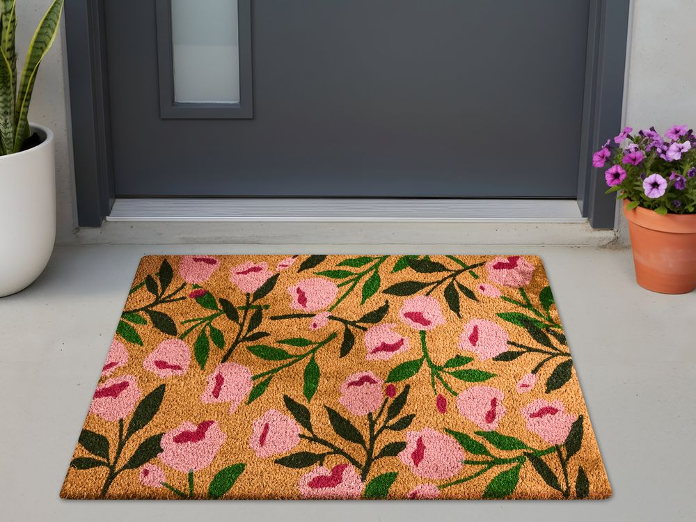 Doormat MANGUAO Natural 60 x 90 cm Flower Coir