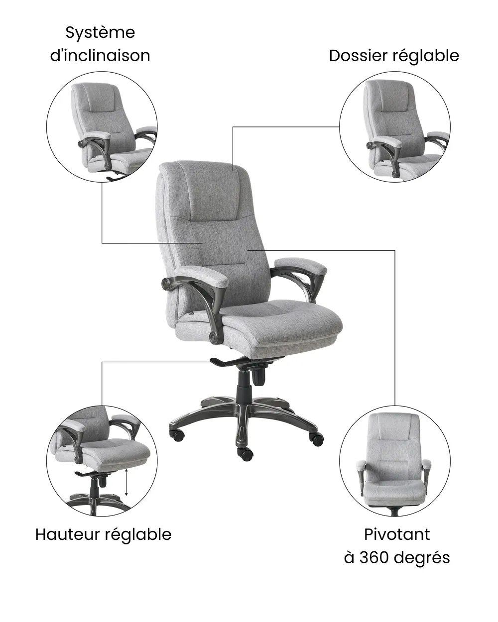 Fauteuil de bureau MAGNUS Lin Gris_1071104