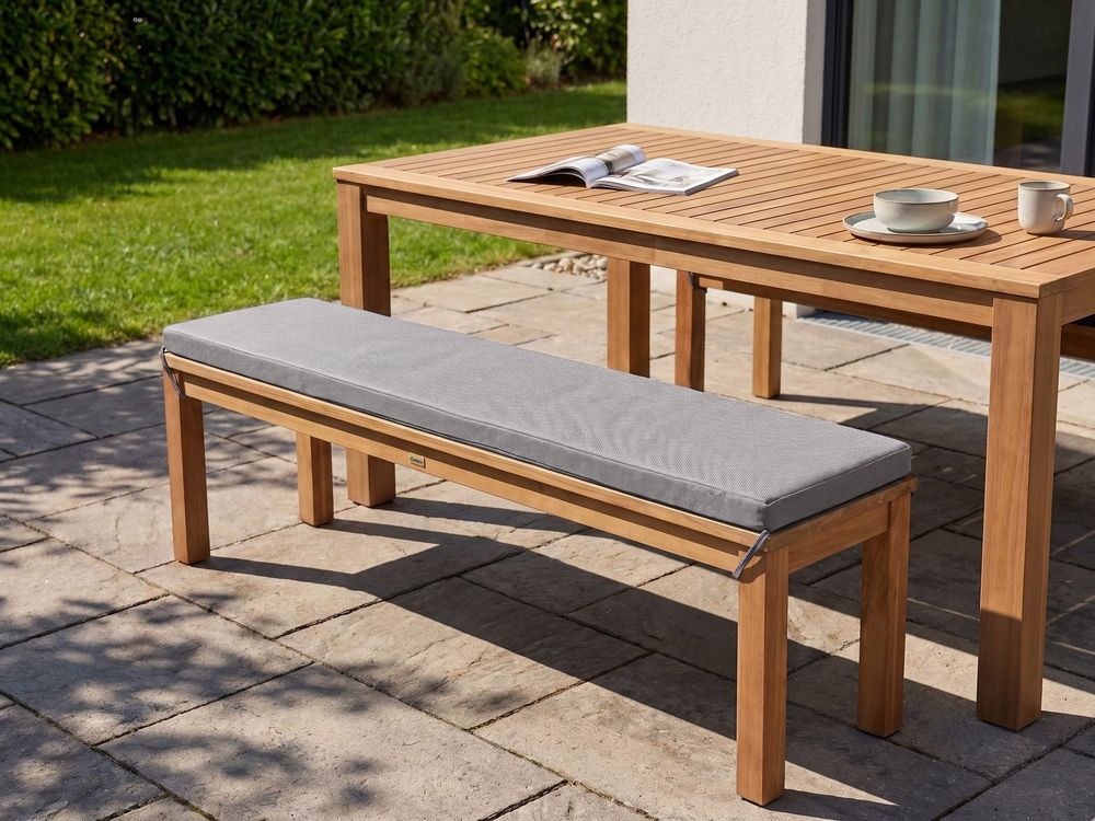Banc avec coussin d'assise MONSANO 170 cm Bois d'eucalyptus Gris