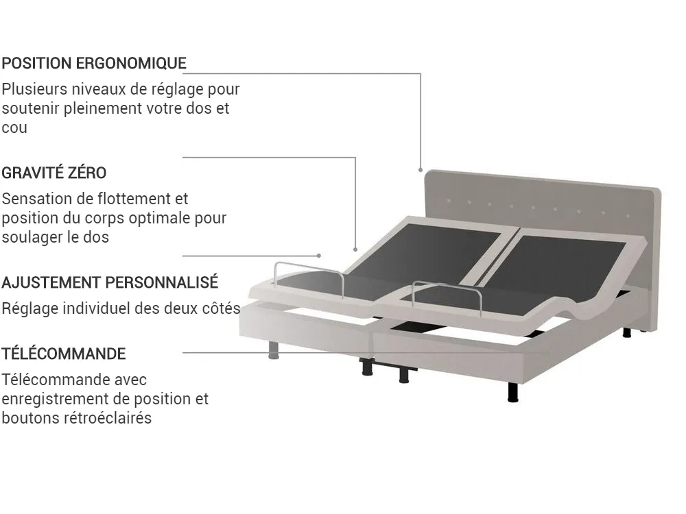 Lit réglable Tissu DUKE 160 x 200 cm Beige_771753