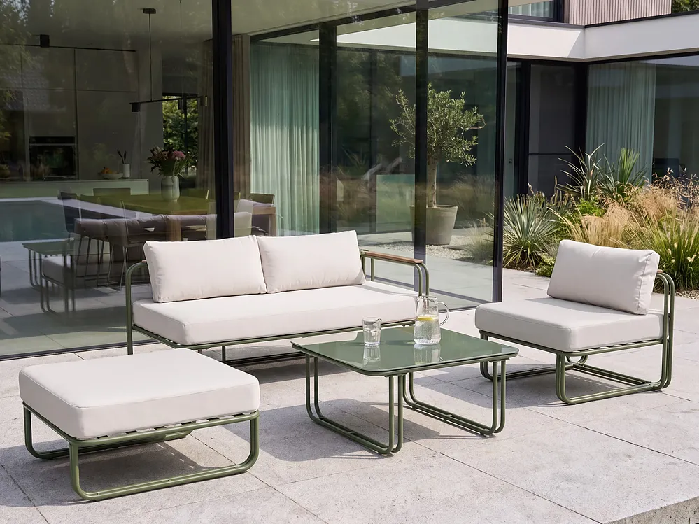 Garden Lounge Set with Table and Ottoman 3 Seater CAMEROTA  Metal Green