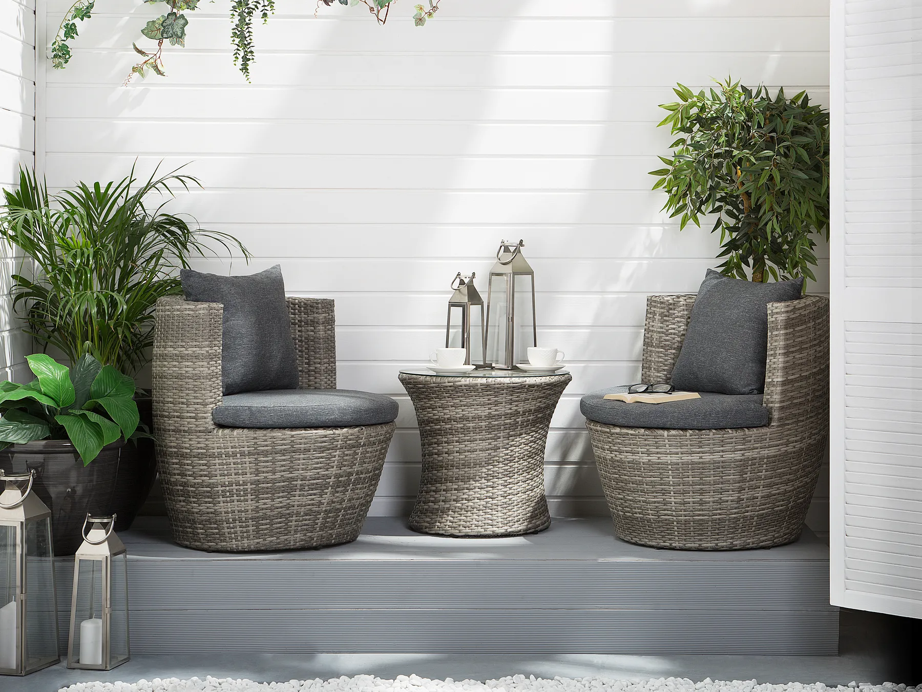 Set bistrot con cuscini CAPRI Rattan sintetico (PE) Grigio_737829