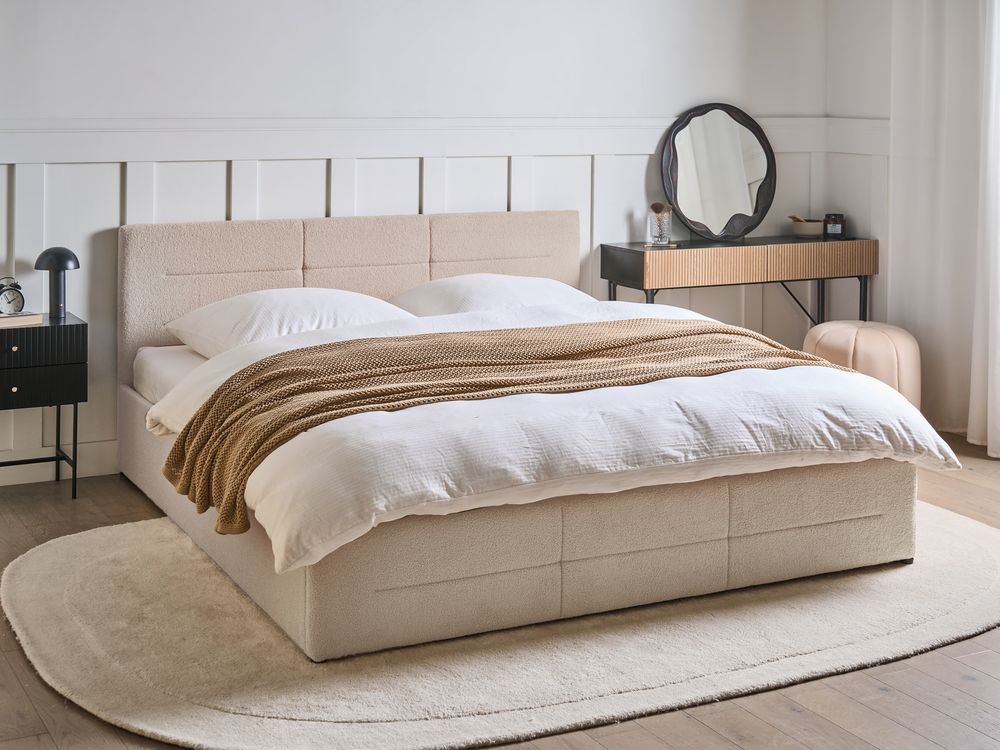 Ottoman Bed MASSOGNES Boucle Beige 180 x 200 cm