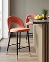 Set of 2 Bar Chairs FALTON Velvet Coral