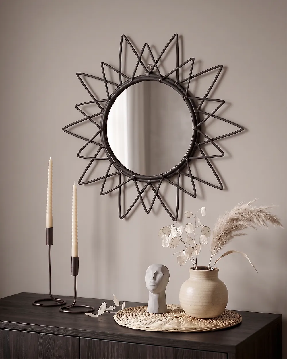 Espejo de pared AROEK 61 cm 61 cm Ratán Negro_1182317