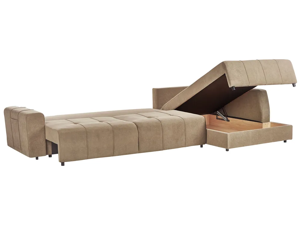 Sofá-cama de canto 4 lugares INNVIK Tecido Castanho à esquerda_965158