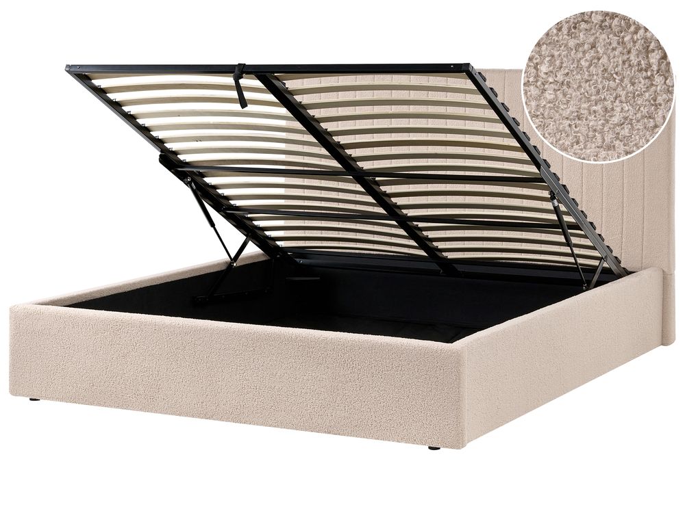 Sommier com arrumação VION Bouclé Creme 160 x 200 cm