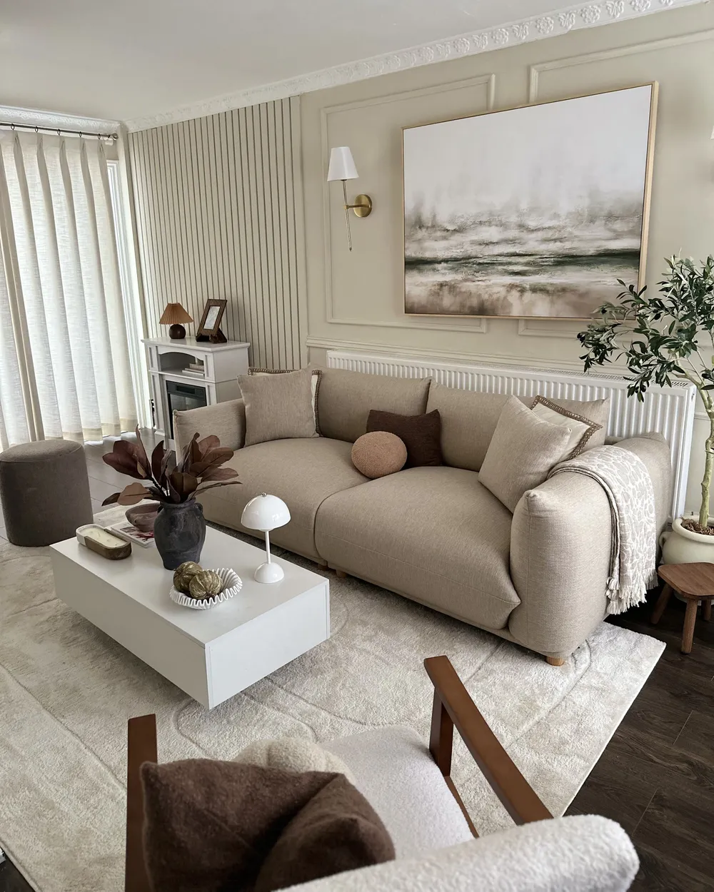 Sofa 3 Seater LUVOS Fabric Light Beige_953944