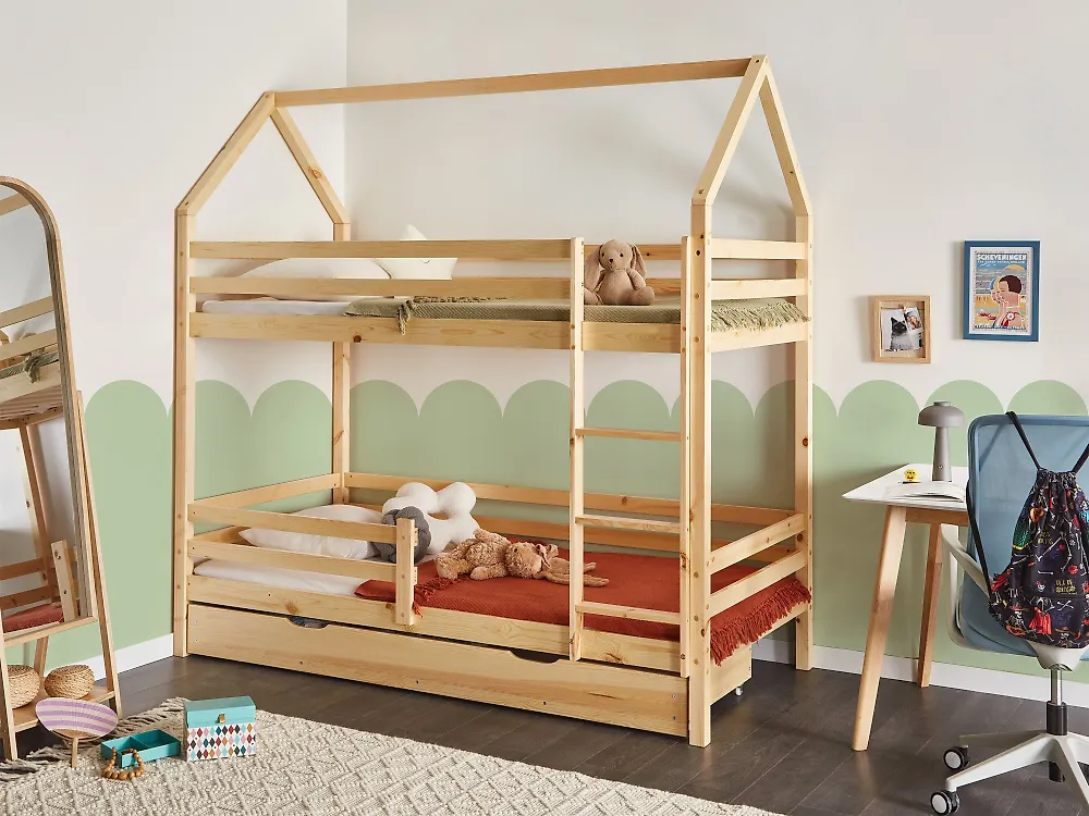 Bunk Bed with Drawers GIRGOLS Pine Wood Light Brown 90 x 200 cm (EU Single) with Storage_1175531