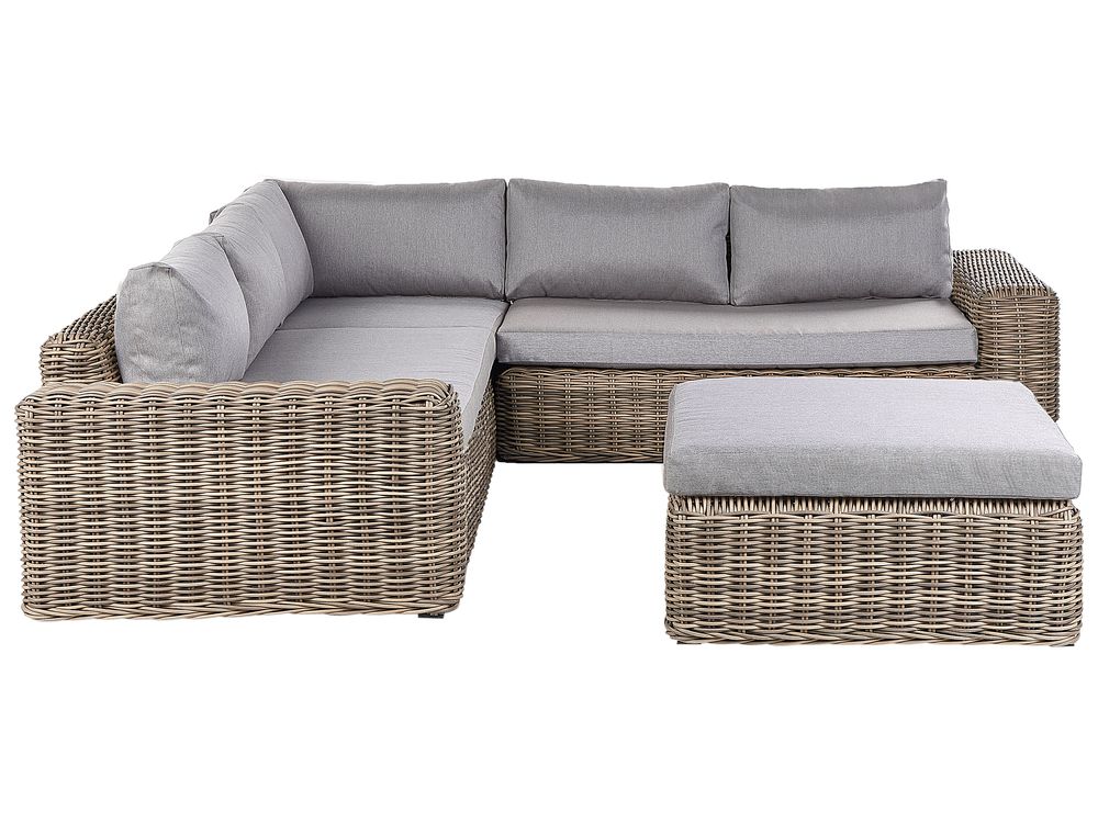 6 Seater PE Rattan Modular Garden Lounge Set Light Brown PALERMO Beliani