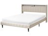 Ágy LED világítással BEAULIEU Bézs 160 x 200 cm Ágyneműtartóval USB porttal