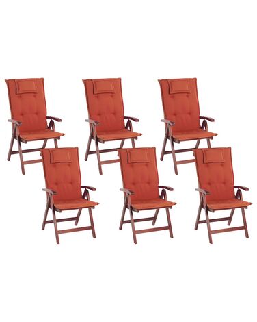 Conjunto de 6 sillas de jardín de madera de acacia con cojines terracota TOSCANA