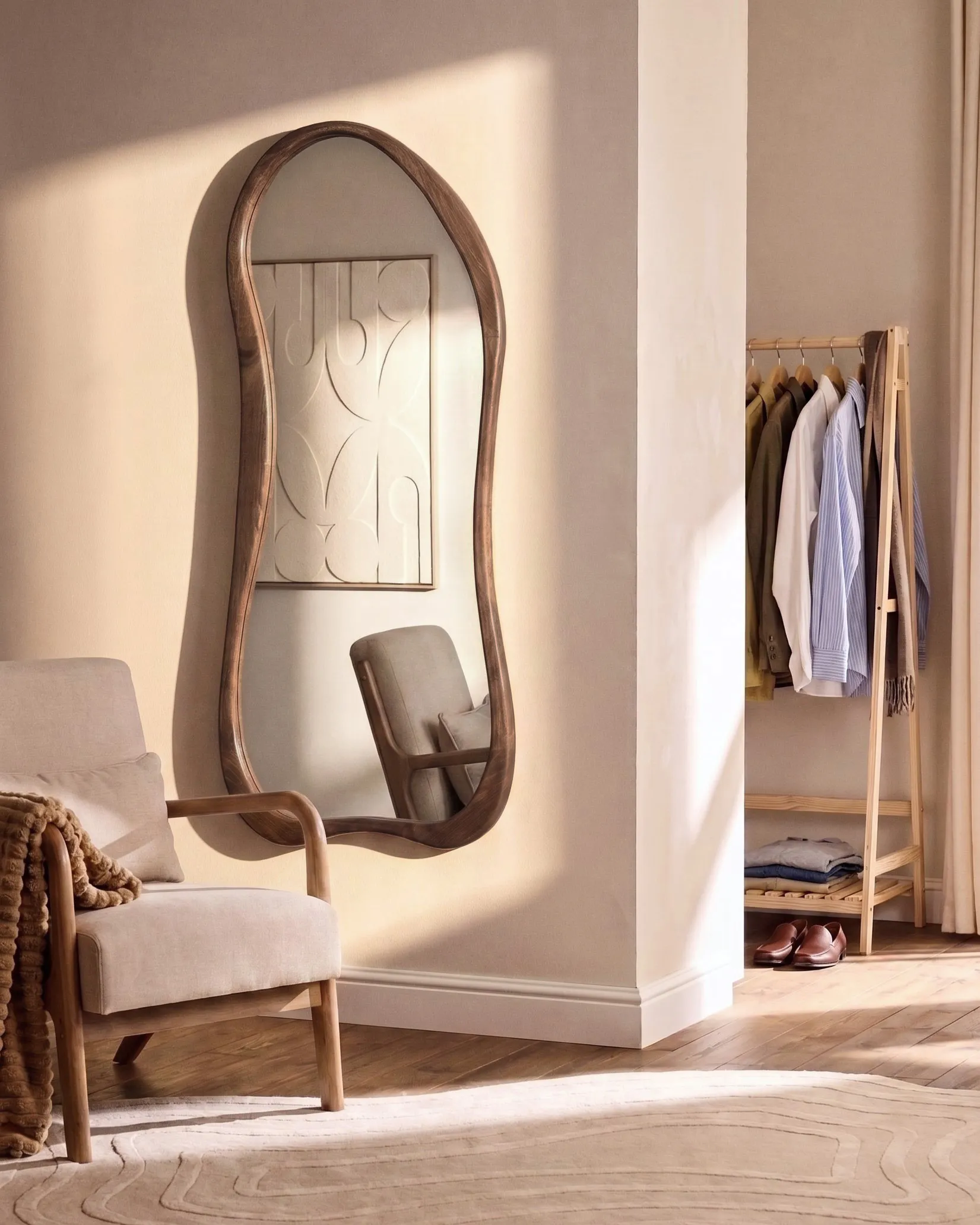 Wall Mirror ASPET 85 cm 180 cm Paulownia Wood Brown_1099857