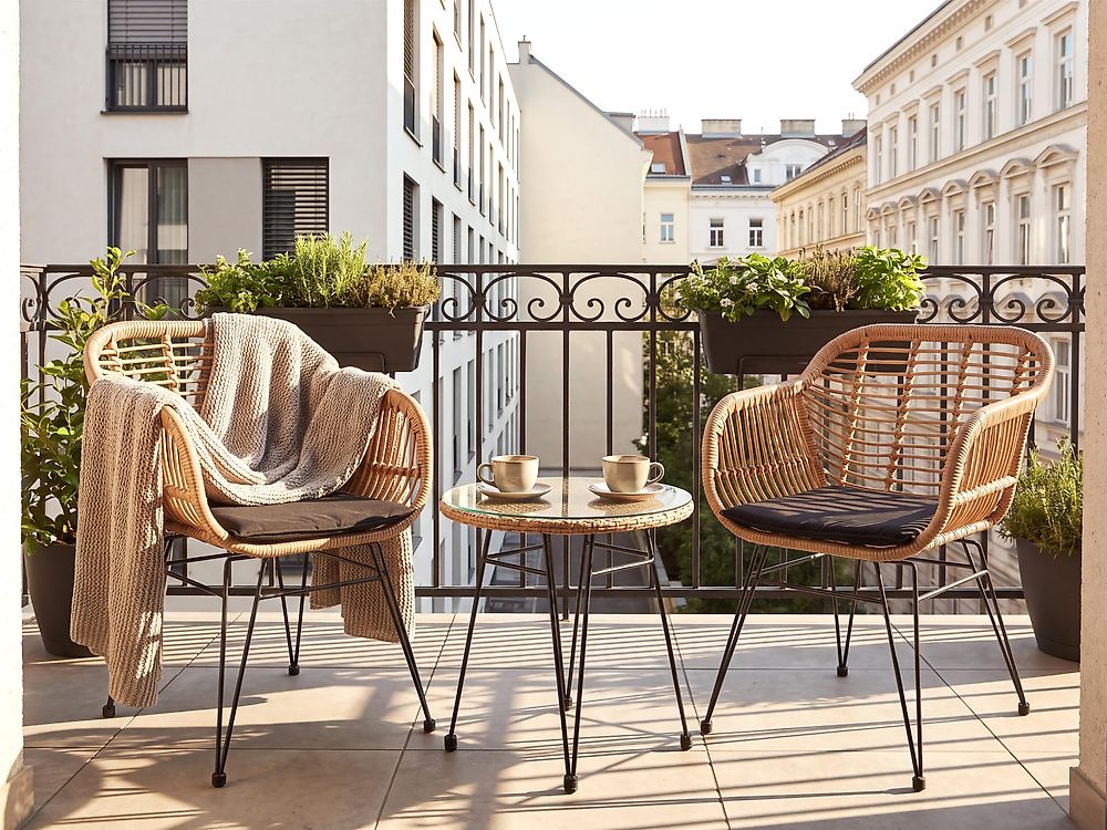 Set bistrot con cuscini TROPEA II Rattan sintetico (PE) Naturale