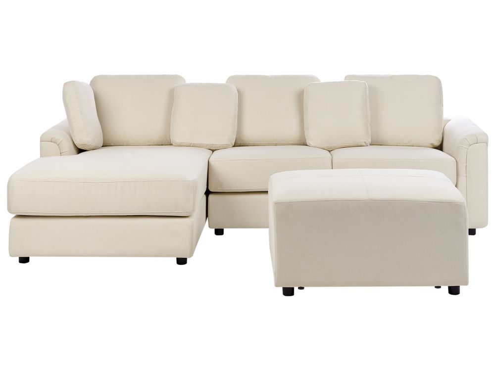 Ecksofa KOHLO mit Ottomane Stoff Hellbeige rechtsseitig