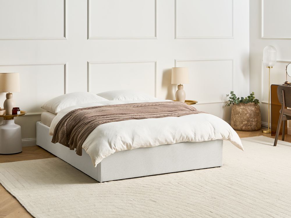 Lit ottoman sans tête de lit DINAN Tissu Beige clair 140 x 200 cm