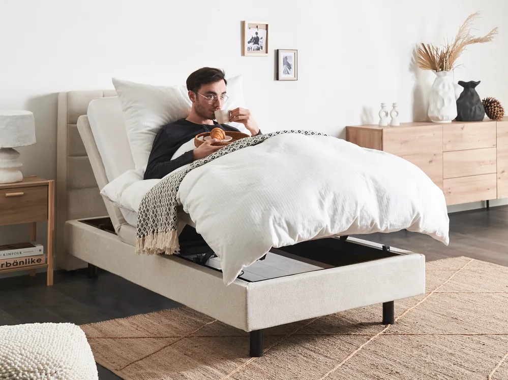 Adjustable Bed Fabric DUKE 90 x 200 cm (EU Single) Light Beige_973298