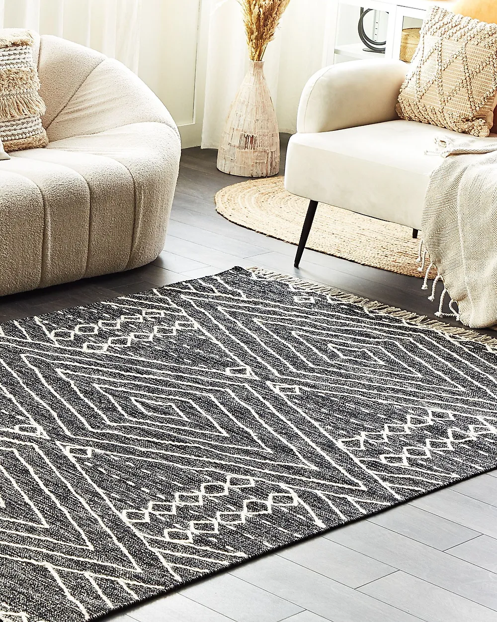 Tappeto KHENIFRA Nero 160 x 230 cm Cotone_1183446