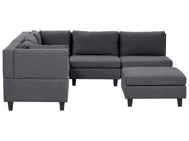 5 Seater Right Hand Modular Fabric Corner Sofa with Ottoman Dark Grey UNSTAD