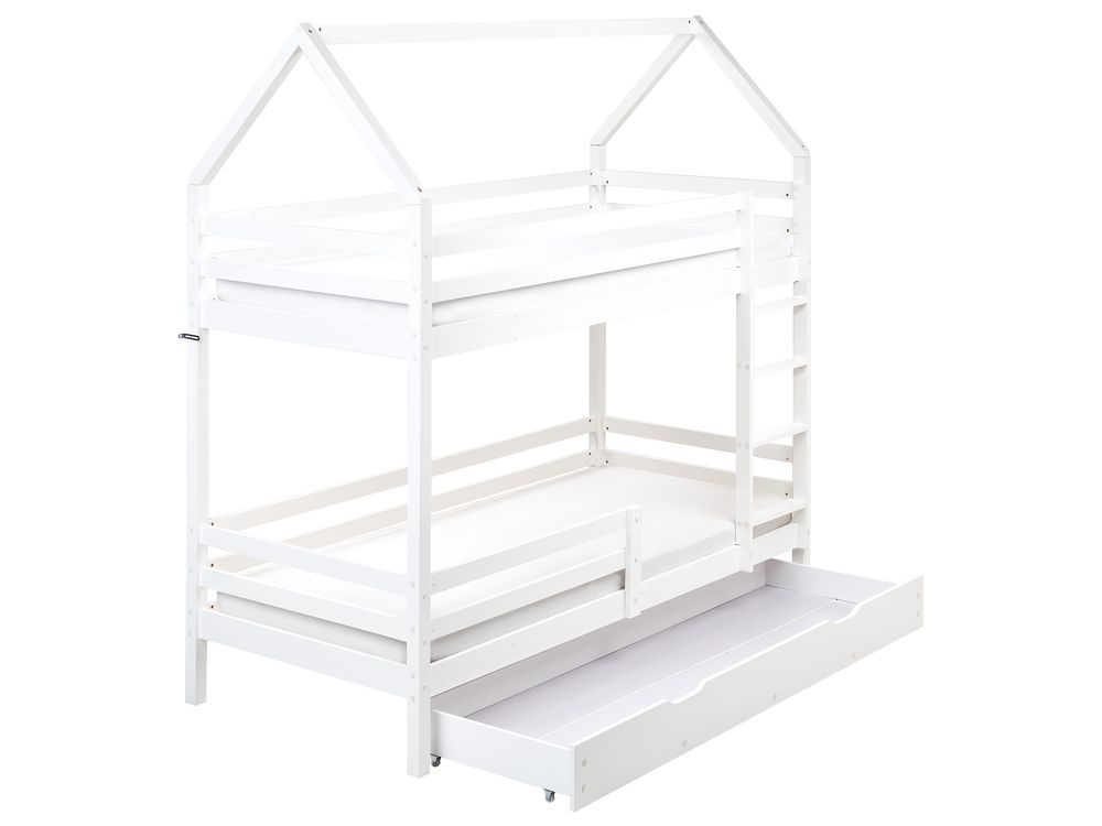 Hochbett mit Schubladen Haus Kiefernholz GIRGOLS 90 x 200 cm mit Stauraum Weiß