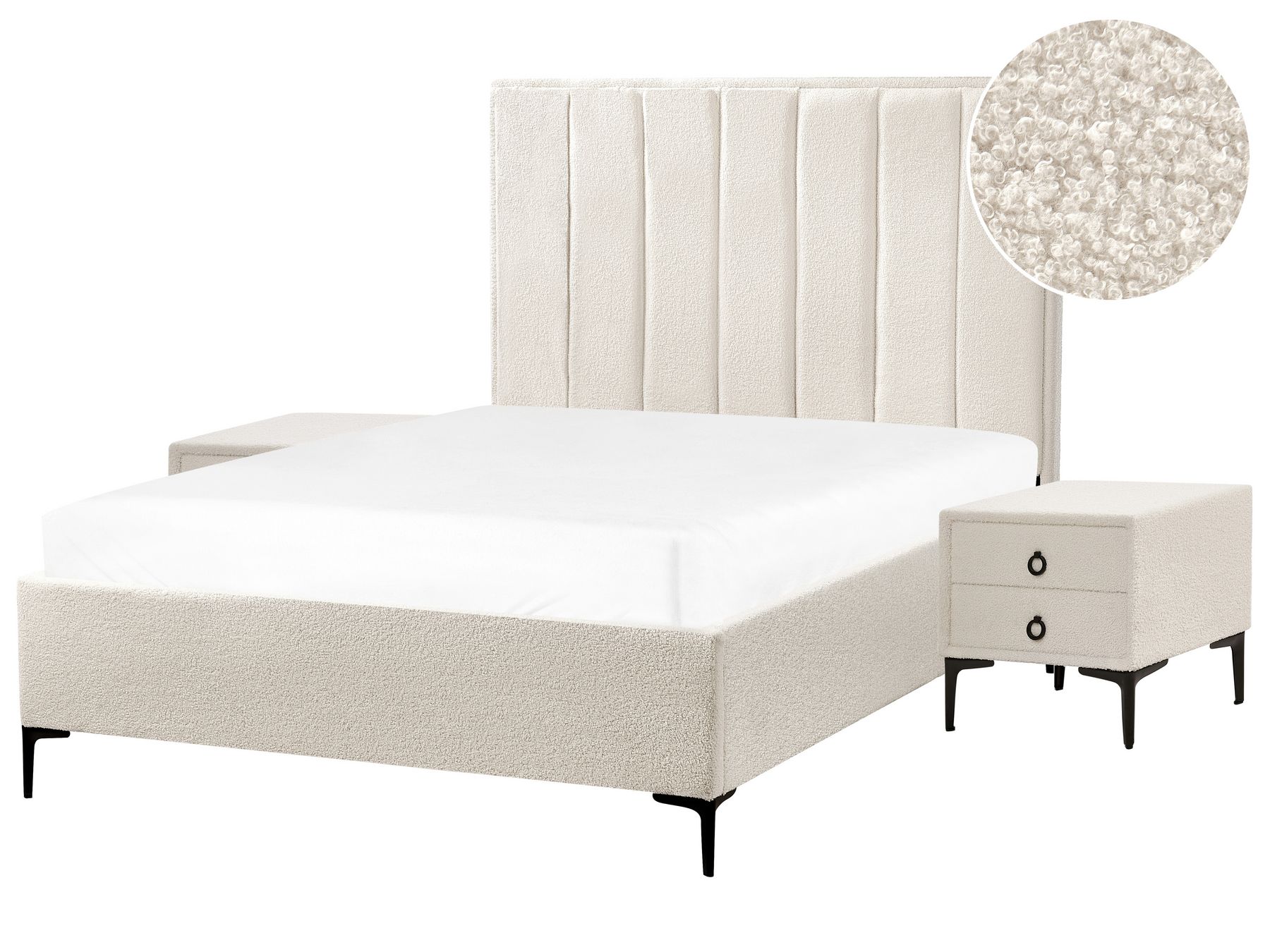 Conjunto de dormitorio de bouclé blanco crema 140 x 200 cm SEZANNE_939750