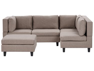 4 Seater Left Hand Modular Fabric Corner Sofa with Ottoman Brown UNSTAD