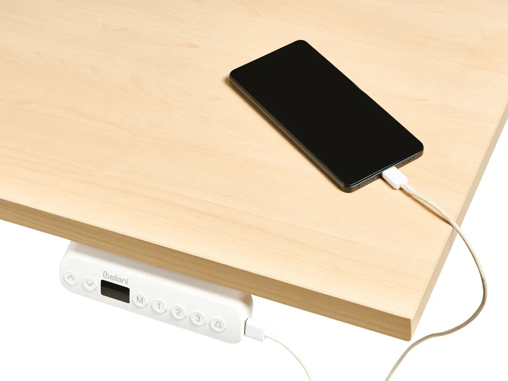 Biurko regulowane elektrycznie DESTINES 160 cm 72 cm Jasny brąz/ biały_1000305
