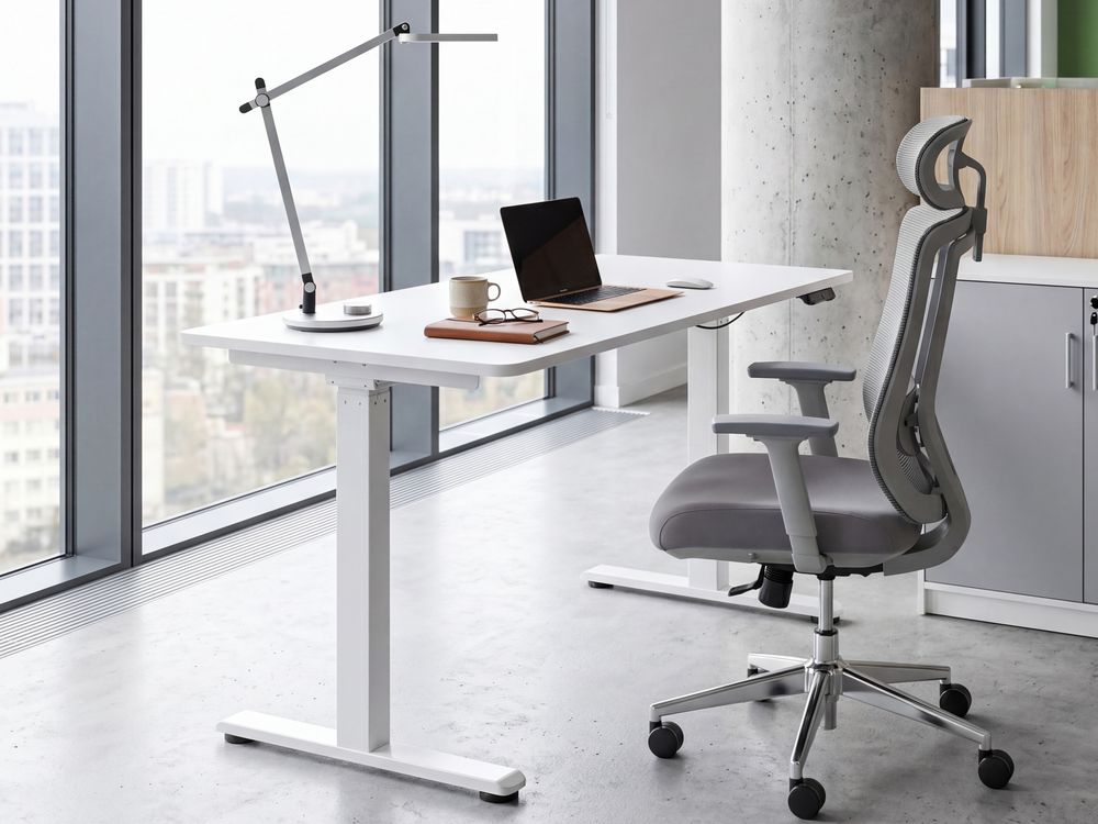 Bureau réglable en hauteur électriquement GRIFTON 120 cm x 60 cm Blanc