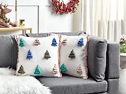 Lot de 2 coussins décoratifs SKIMMIA 45 x 45 cm Coton Blanc Motif de Noël_1187939