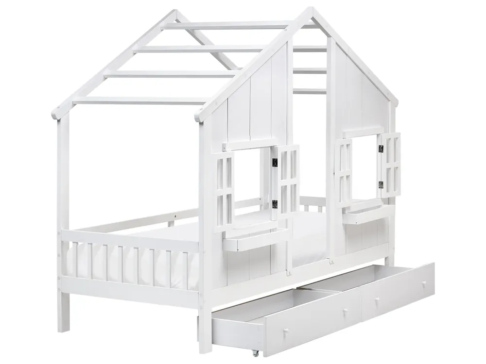 Kids Bed with Drawers House Pine Wood TRAPPES 90 x 200 cm (EU Single) White_988958