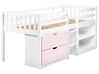 Wooden Kids Mid Sleeper Bed with Storage EU Single Size White and Pink SUSVILLE_935504