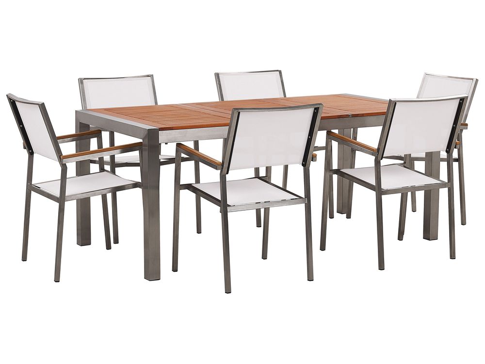 Set dining pentru grădină cu 6 locuri GROSSETO Lemn de eucalipt Maro/Alb
