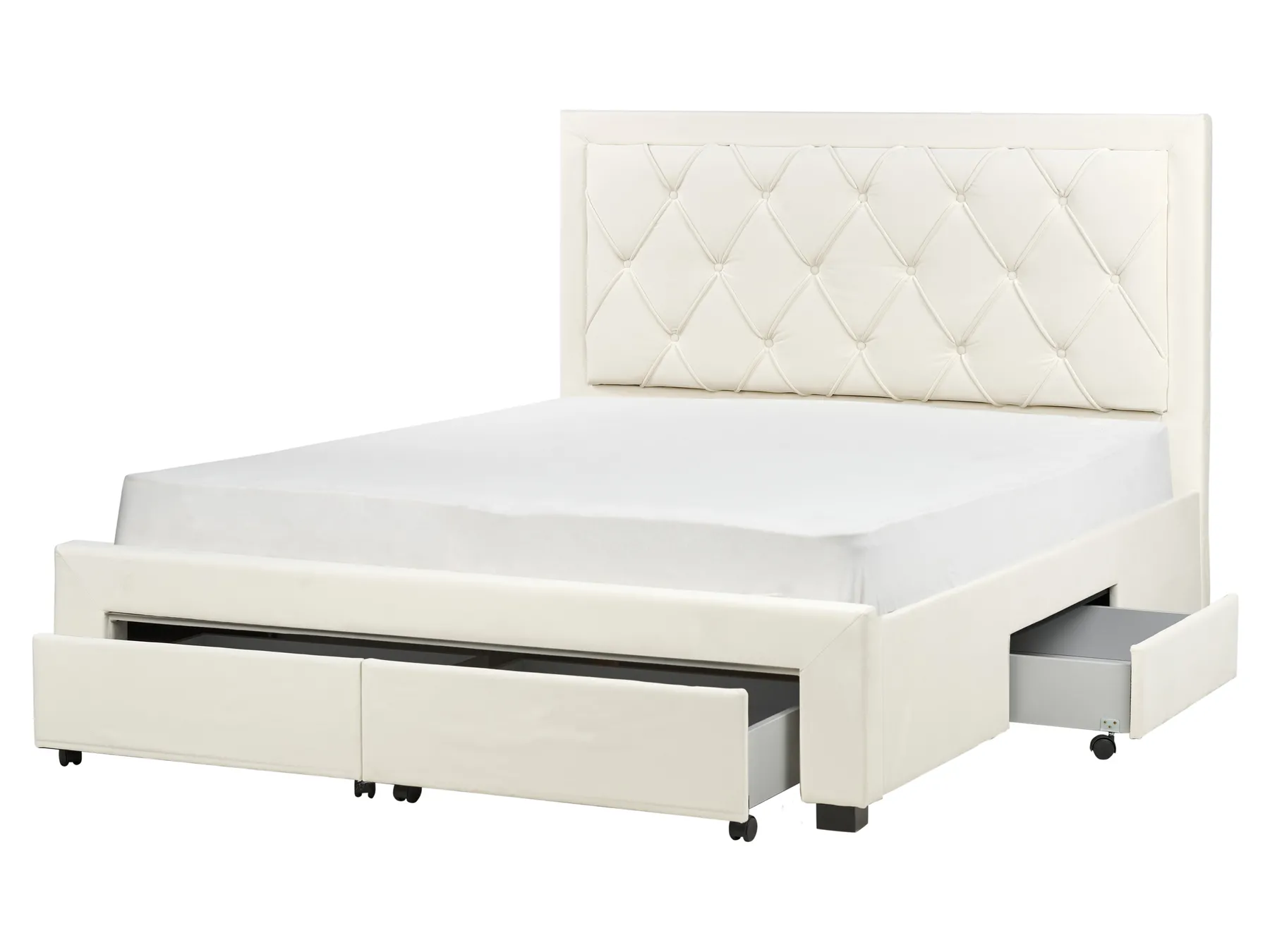 Bett mit Schubladen LIEVIN Samtstoff Hellbeige 160 x 200 cm_902422