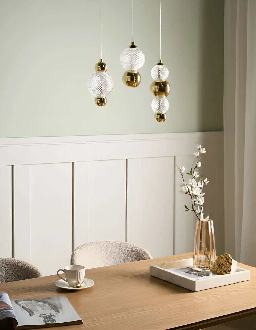 3 Light Pendant Lamp SORA LED Glass Gold_1033957
