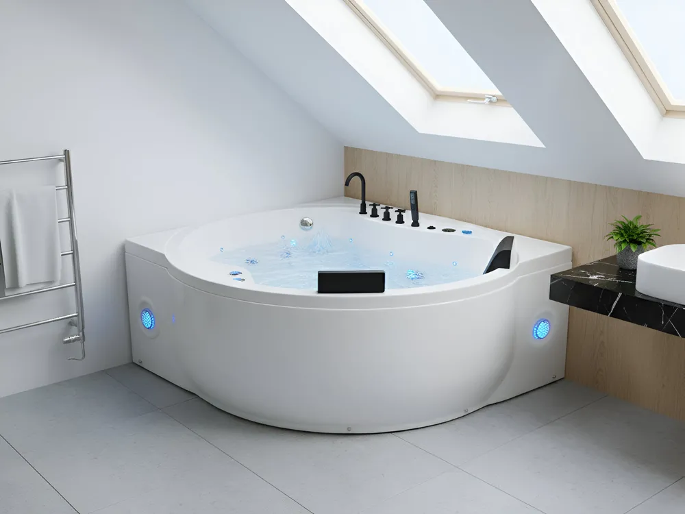 Corner Hot Tub with LED MANRESA 2250 x 1600 mm with Built-In Bluetooth Speaker White