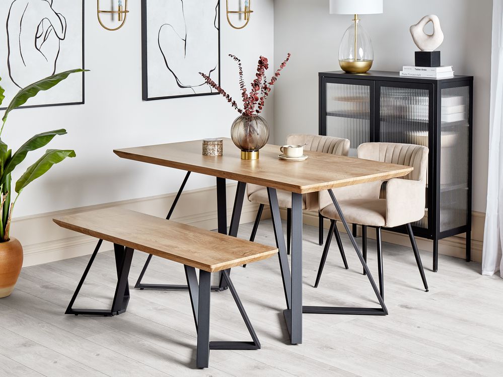 Dining Bench Light Wood and Black UPTON Beliani