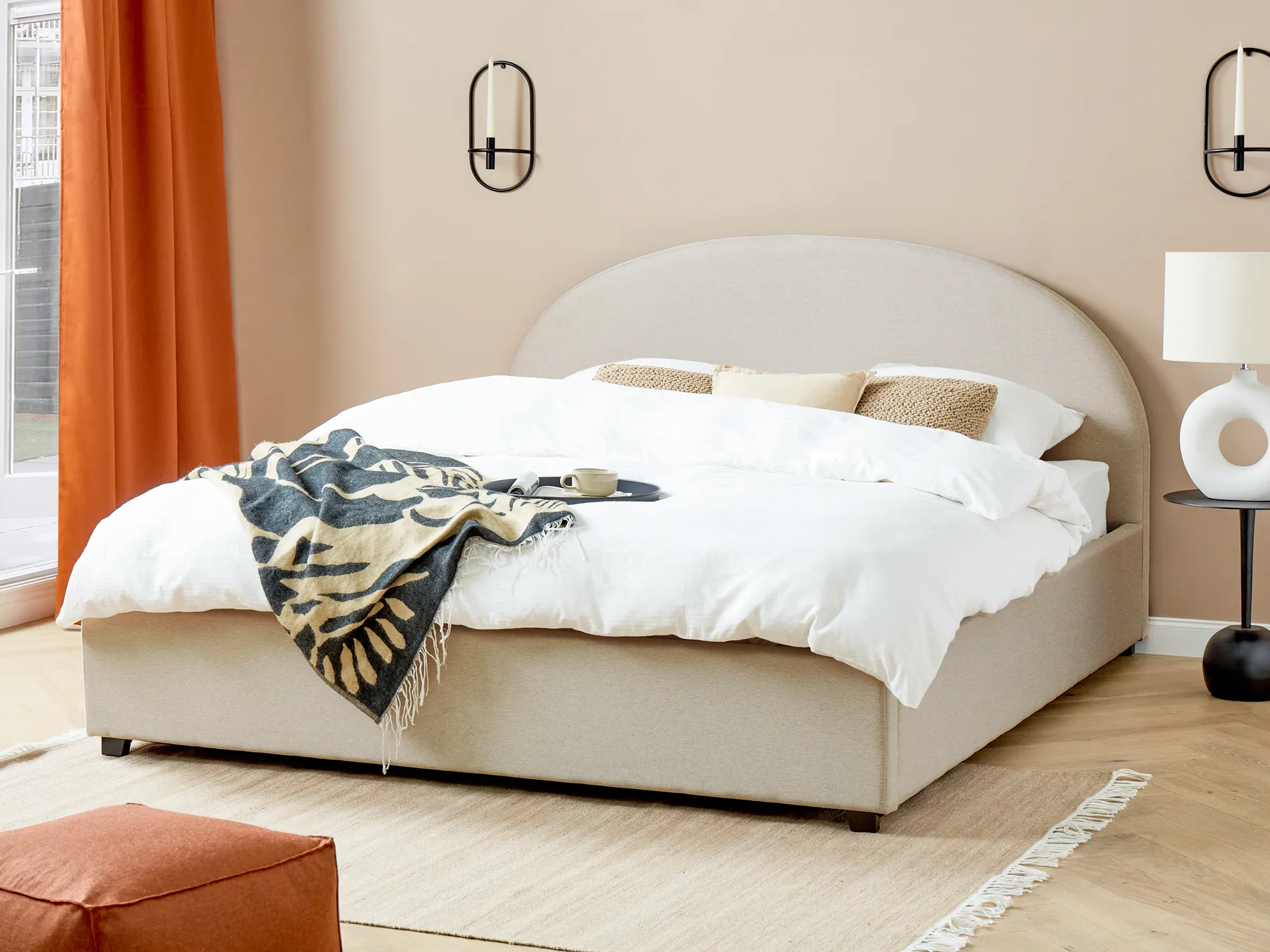 Ottoman Bed VAUCLUSE Fabric Light Beige 180 x 200 cm (EU Super King)_876638