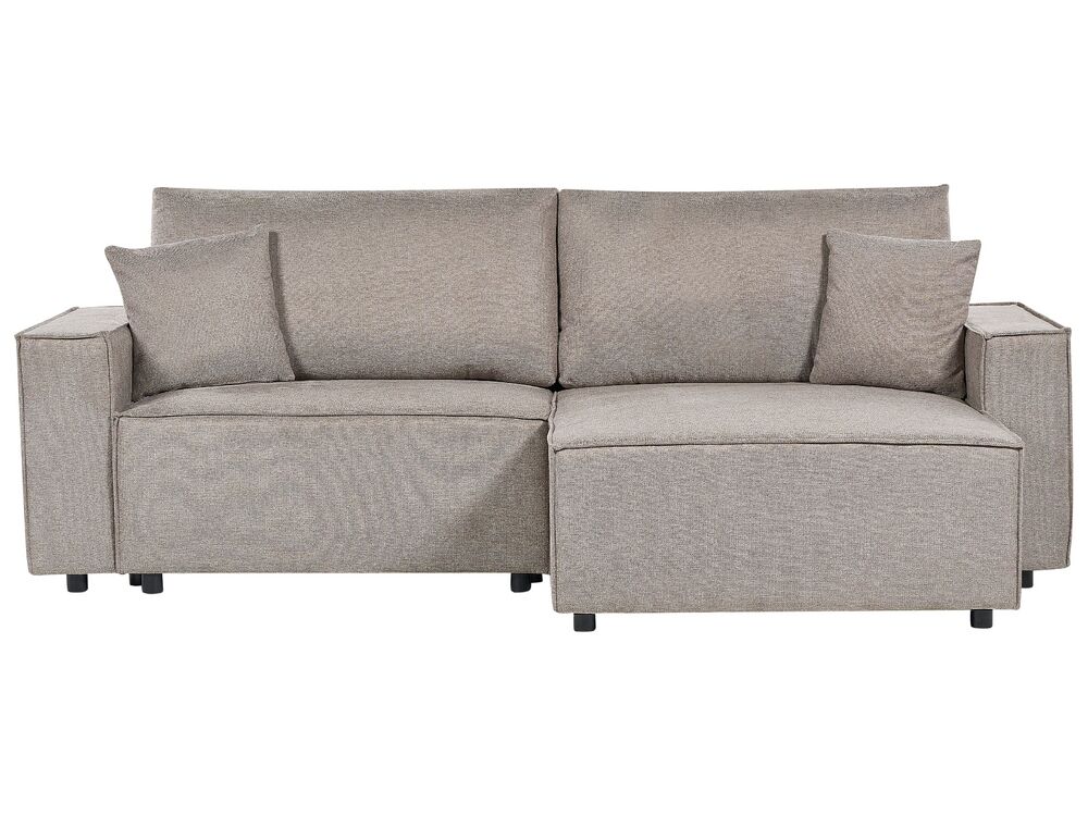 Left Hand Fabric Corner Sofa Bed with Storage Taupe KARILA Beliani