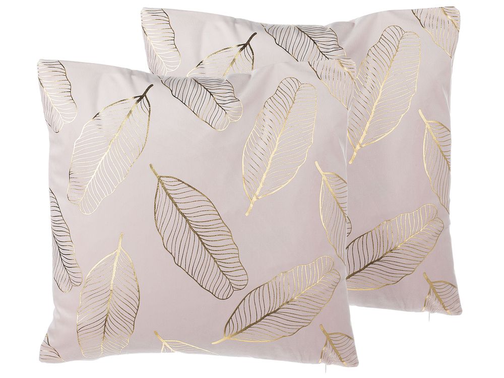 Set of 2 Decorative Cushions FREESIA 45 x 45 cm Velvet Pink Plant Pattern