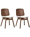 Set of 2 Dining Chairs CHARLESTON Wood Brown/ Light Beige