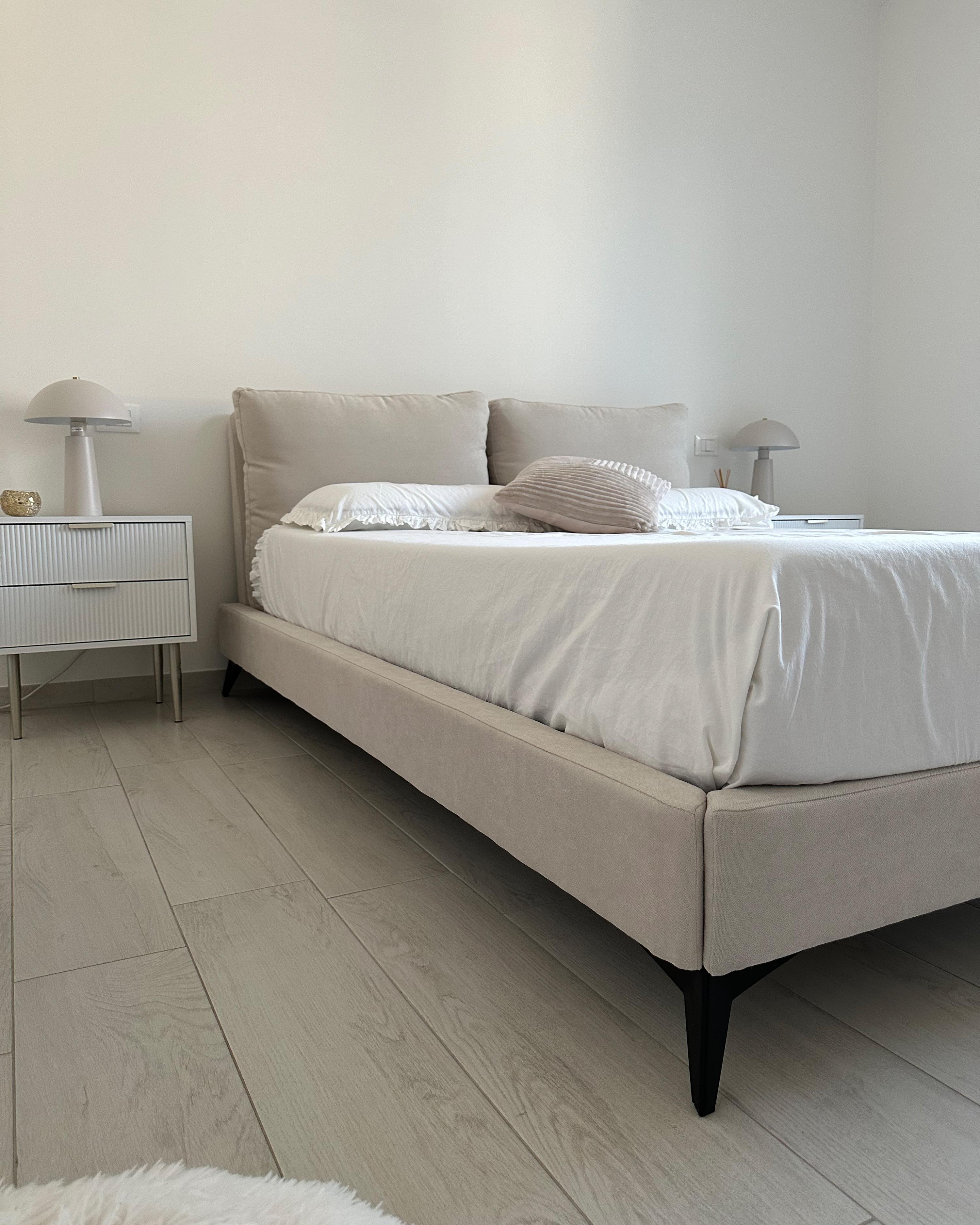 Bett mit Lattenrost Chenillegewebe MELLE 140 x 200 cm Hellbeige_929932
